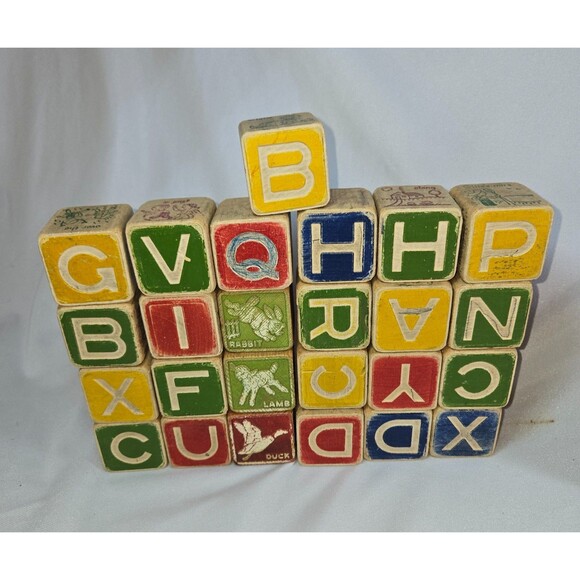 Vintage Letter Character Wood Block Truck Car Lot 110 Blocks 2 Cars Raggedy Ann - Picture 11 of 16